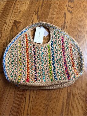 NWT Colorful Raffia Ethically Crafted Multicolor Braided Straw Jute Tote Bag